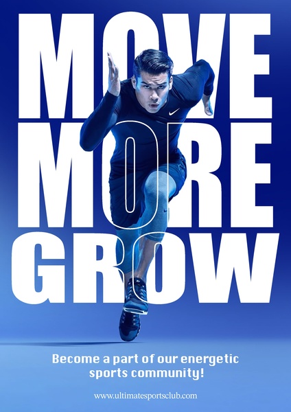 sports membership, fitness club access, training center, athletics program, sports facility, brand awareness, lifestyle, modern typography, energetic, bold, blue